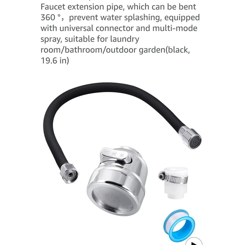 Universal 360 Flexible Faucet Extension Pipe 19.6in Black Multi-Mode Spray Head